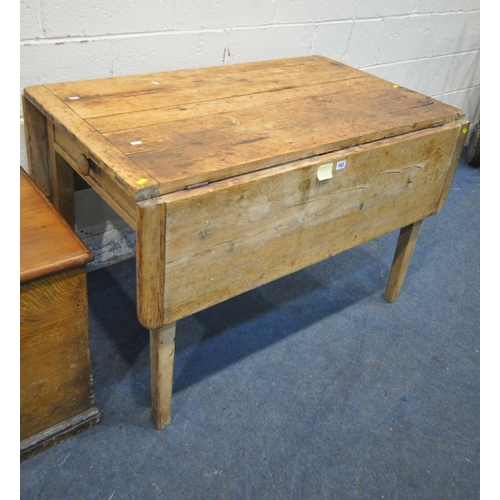 152 - A 19TH CENTURY PINE PEMBROKE TABLE, with a single drawer, width 114cm x depth 71cm x height 74cm, al... 