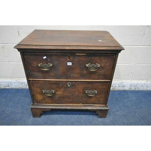 154 - A GEORGIAN AND LATER MAHOGANY CHEST OF TWO DRAWERS, on bracket feet, width 79cm x depth 49cm x heigh... 