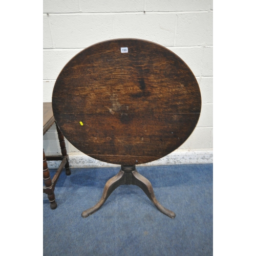 155 - A GEORGIAN OAK TILT TOP TRIPOD TABLE, diameter 85cm x height 68cm, along with an oak bobbin turned o... 