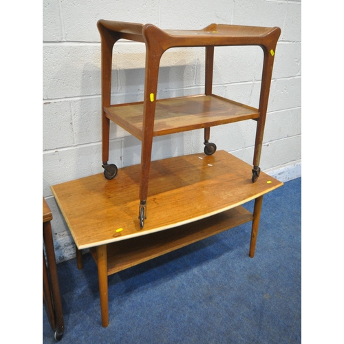 157 - FOUR PIECES OF MID-CENTURY FURNITURE, to include a McIntosh triform teak fold over nest of tables, t... 