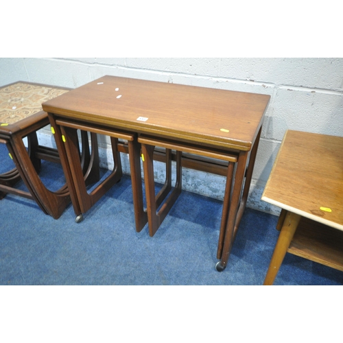 157 - FOUR PIECES OF MID-CENTURY FURNITURE, to include a McIntosh triform teak fold over nest of tables, t... 