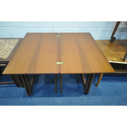 157 - FOUR PIECES OF MID-CENTURY FURNITURE, to include a McIntosh triform teak fold over nest of tables, t... 