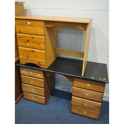 163 - A SELECTION OF PINE FURNITURE, to include three desks/dressing tables and two blanket chests, condit... 