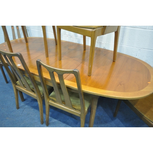 169 - A MID 20TH CENTURY NATHAN TEAK EXTENDING DINING TABLE, with a single folding additional leaf, extend... 