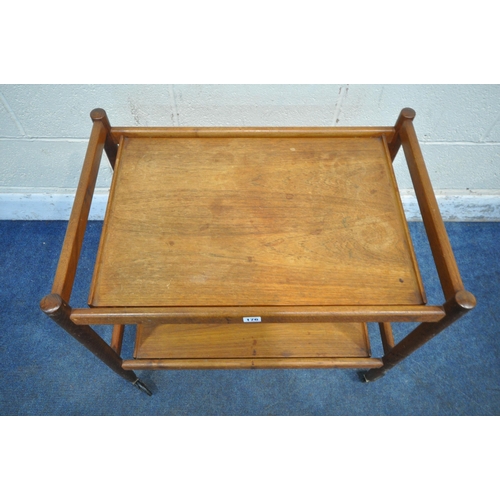 176 - A MID-CENTURY DANISH TEAK TWO TIER TEA TROLLEY, length 72cm x depth 48cm x height 66cm, condition re... 