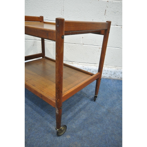 176 - A MID-CENTURY DANISH TEAK TWO TIER TEA TROLLEY, length 72cm x depth 48cm x height 66cm, condition re... 