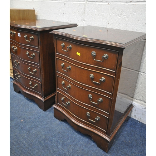 182 - A PAIR OF MAHOGANY CHEST OF FOUR DRAWERS, and a bowfront teak chest of three drawers, condition repo... 