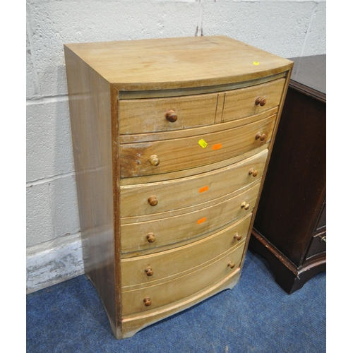 182 - A PAIR OF MAHOGANY CHEST OF FOUR DRAWERS, and a bowfront teak chest of three drawers, condition repo... 