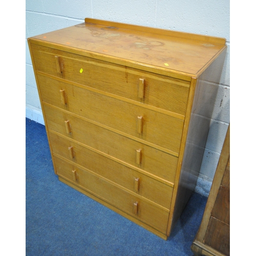 183 - AN EARLY 20TH CENTURY WALNUT CHEST OF FOUR LONG DRAWERS, with sunburst detail, on cabriole legs, wid... 