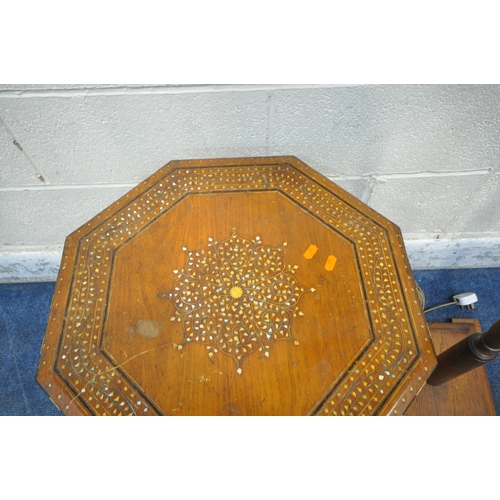 214 - A 20TH CENTURY OCTAGONAL HOSHIARPUR TABLE, with intricate inlay, diameter 56cm x height 51cm, along ... 