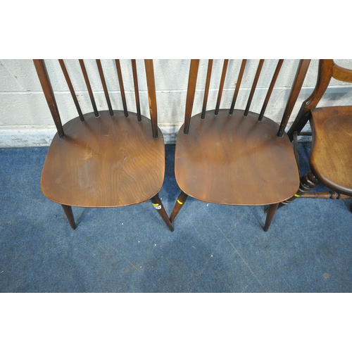 215 - LUCIAN ERCOLANI, A PAIR OF ERCOL STAINED ELM AND BEECH QUAKER BACK CHAIRS, model number 365, along w... 