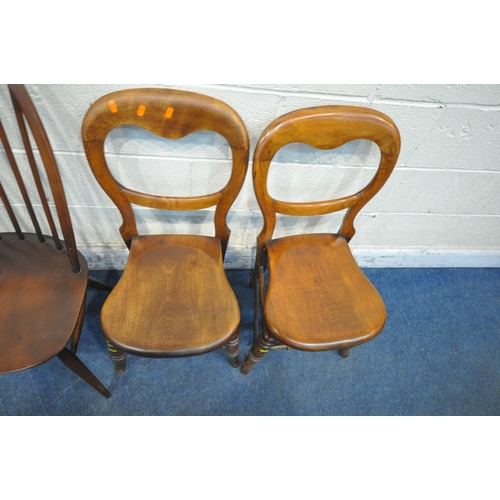 215 - LUCIAN ERCOLANI, A PAIR OF ERCOL STAINED ELM AND BEECH QUAKER BACK CHAIRS, model number 365, along w... 