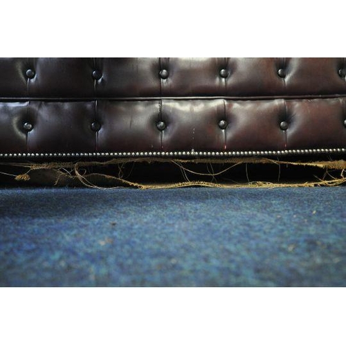 234 - A OXBLOOD LEATHER CHESTERFIELD TWO SEATER SOFA, length 165cm, condition report: crack in multiple pl... 