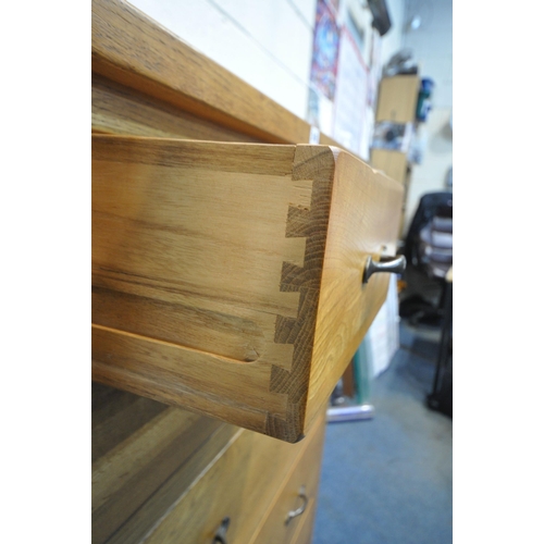 245 - A MODERN LIGHT OAK CHEST OF FOUR SHORT OVER THREE LONG DRAWERS, width 97cm x depth 45cm x height 114... 