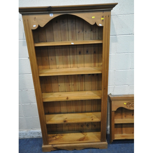 248 - A MODERN PINE OPEN BOOKCASE, width 98cm x depth 28cm x height 183cm, along with a small wall hanging... 