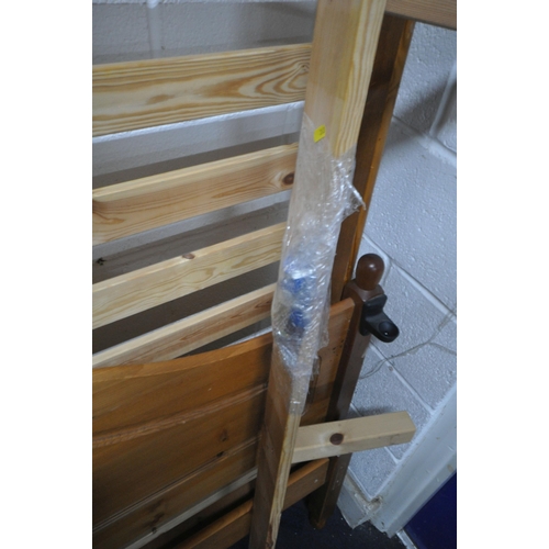 263 - A MODERN PINE 4FT6 BEDSTEAD, condition report: one slat broken, marks, scuffs, other wear and usage