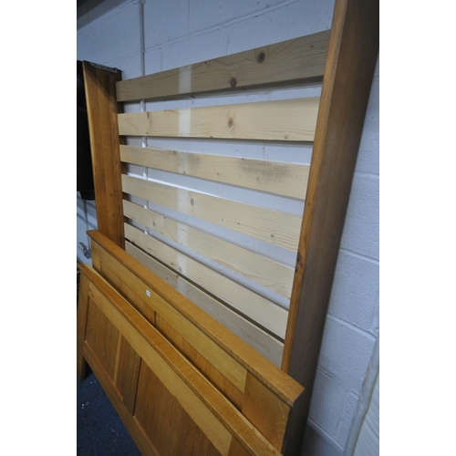 274 - A MODERN OAK 4FT6 BEDSTEAD, with siderails and slats