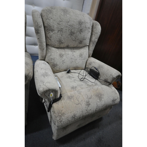 275 - A SHERBOURNE BEIGE AND FLORAL THREE PIECE LOUNGE SUITE, comprising a two seater sofa, length 143cm x... 