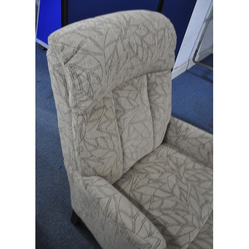 277 - A BEIGE AND FOLIATE UPHOLSTERED ARMCHAIR, width 65cm x depth 73cm x height 106cm, condition report: ... 