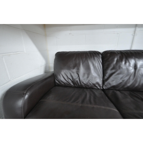 278 - A BROWN LEATHER THREE SEATER SOFA, length 216cm x depth 94cm x depth 84cm, condition report: general... 