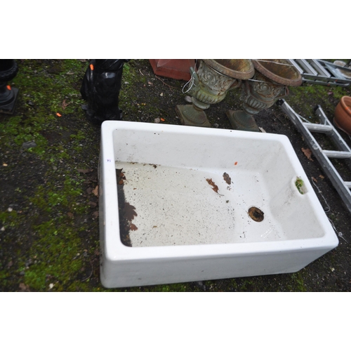 14 - A LARGE TWYFORDS ENAMEL BELFAST SINK, with plug hole and over flow, width 92cm x  depth 60cm x heigh... 