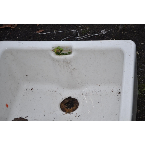 14 - A LARGE TWYFORDS ENAMEL BELFAST SINK, with plug hole and over flow, width 92cm x  depth 60cm x heigh... 