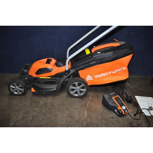 51 - A YARDFORCE LM-G32 CORDLESS LAWN MOWER with grassbox and a Yardforce LT-G30 cordless strimmer, one 4... 