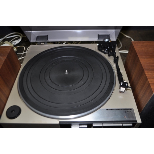 57 - AN AIWA AND WHARFEDALE VINTAGE HI FI comprising of a PX-30 turntable (belt missing but spindle drive... 