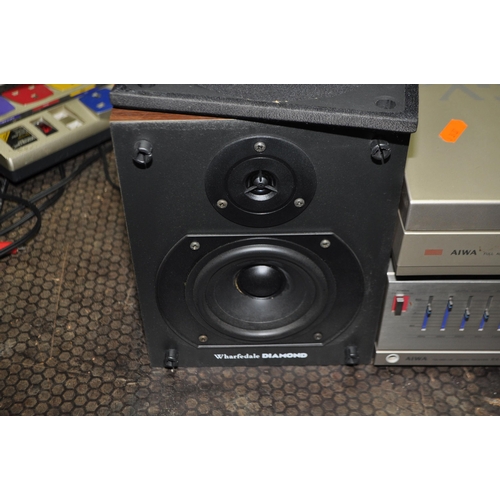 57 - AN AIWA AND WHARFEDALE VINTAGE HI FI comprising of a PX-30 turntable (belt missing but spindle drive... 