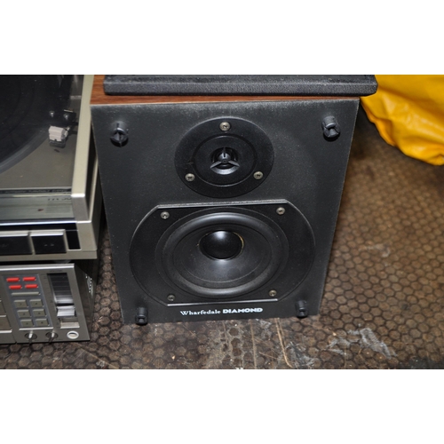 57 - AN AIWA AND WHARFEDALE VINTAGE HI FI comprising of a PX-30 turntable (belt missing but spindle drive... 