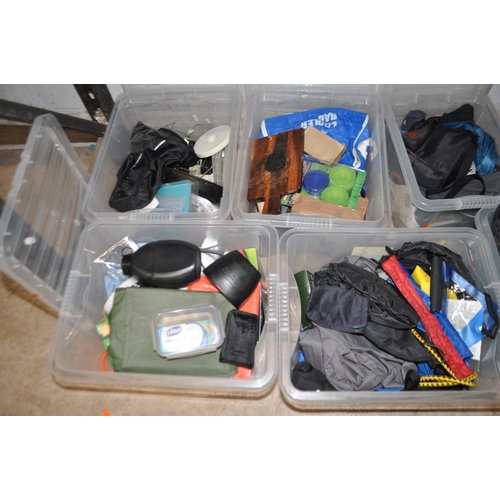 58 - A COLLECTION OF CAMPING EQUIPMENT including tents (tents not tested if complete), rucksacks, sleepin... 