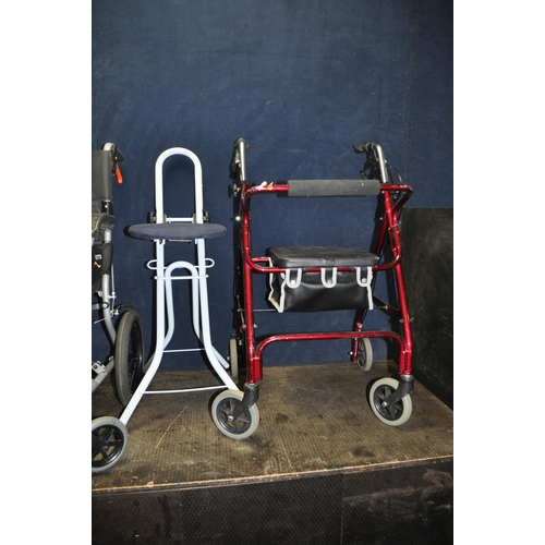 75 - A KARMA MEDICAL ERGO LITE 2 FOLDING WHEELCHAIR with two footrests, a Travelator and a folding stool ... 