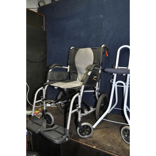 75 - A KARMA MEDICAL ERGO LITE 2 FOLDING WHEELCHAIR with two footrests, a Travelator and a folding stool ... 