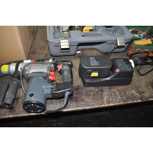 80 - A TRAY CONTAINING POWER TOOLS including Draper 18v circular saw with two batteries and charger, a 24... 