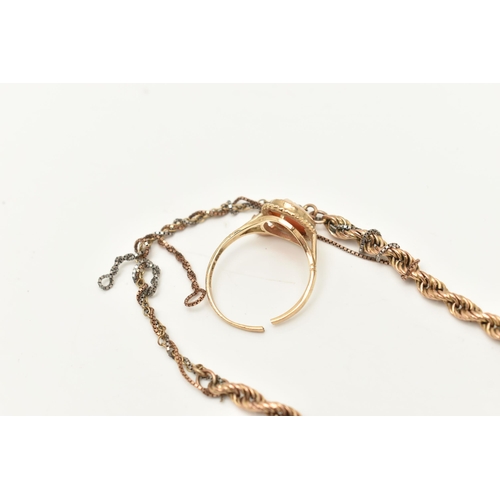 410 - TWO 9CT GOLD JEWELLERY ITEMS, to include an AF rope chain bracelet, hallmarked 9ct Sheffield import,... 