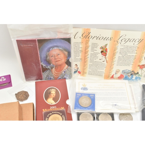 566 - A SHOEBOX OF MAINLY ROYAL MINT COINAGE, to include Queens Golden Wedding  £5, Victorian Anniversary ... 