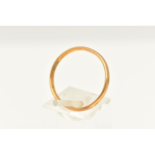 460 - A 22CT GOLD BAND RING, thin and worn band, approximate band width 1.7mm, rubbed hallmark 22ct London... 