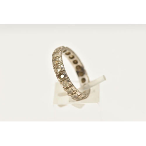 465 - AN 18CT WHITE GOLD SYNTHETIC SPINEL ETERNITY RING, est with colourless synthetic spinel, hallmarked ... 