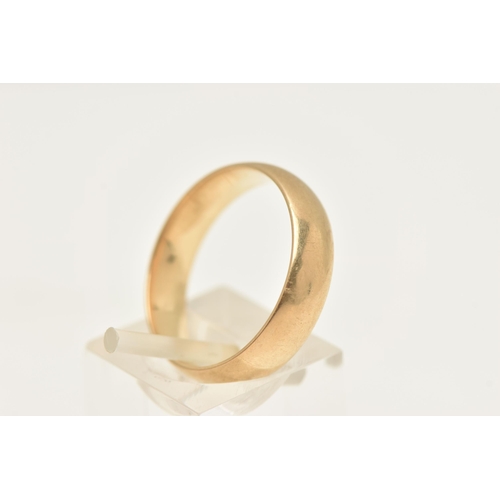 468 - A 9CT YELLOW GOLD WEDDING BAND, designed as a plain polished band, ring size O, hallmarked 9ct gold ... 