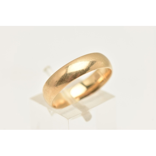 468 - A 9CT YELLOW GOLD WEDDING BAND, designed as a plain polished band, ring size O, hallmarked 9ct gold ... 