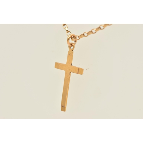 475 - A 9CT YELLOW GOLD CROSS PENDANT AND CHAIN, the plain polished cross pendant, suspended from a belche... 