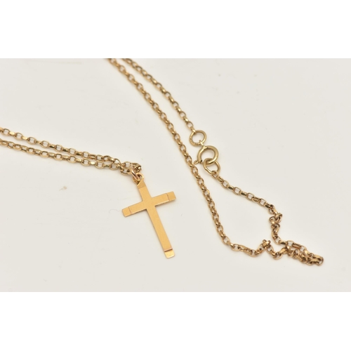 475 - A 9CT YELLOW GOLD CROSS PENDANT AND CHAIN, the plain polished cross pendant, suspended from a belche... 