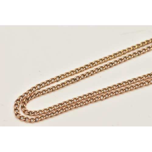 476 - A YELLOW METAL CHAIN, the curb-link chain with spring clasp, stamped 375, length 420mm, approximate ... 