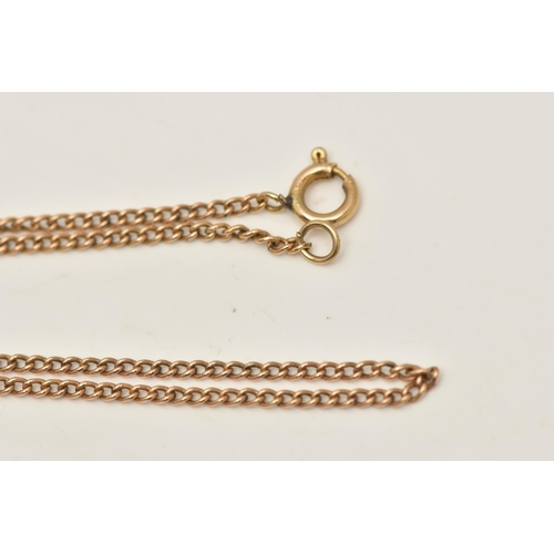 476 - A YELLOW METAL CHAIN, the curb-link chain with spring clasp, stamped 375, length 420mm, approximate ... 