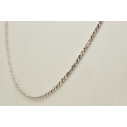 477 - A MODERN 9CT WHITE GOLD CHAIN, designed as a rope-twist chain, with lobster claw clasp, hallmarked 9... 