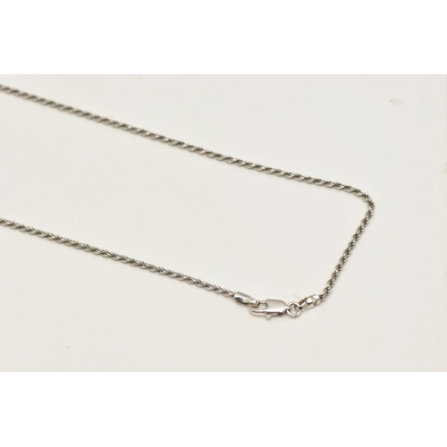 477 - A MODERN 9CT WHITE GOLD CHAIN, designed as a rope-twist chain, with lobster claw clasp, hallmarked 9... 