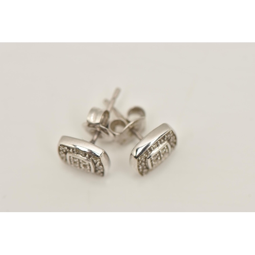 484 - A PAIR OF 9CT WHITE GOLD DIAMOND SET STUD EARRINGS, each of a square form, set with single cut diamo... 