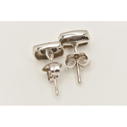 484 - A PAIR OF 9CT WHITE GOLD DIAMOND SET STUD EARRINGS, each of a square form, set with single cut diamo... 