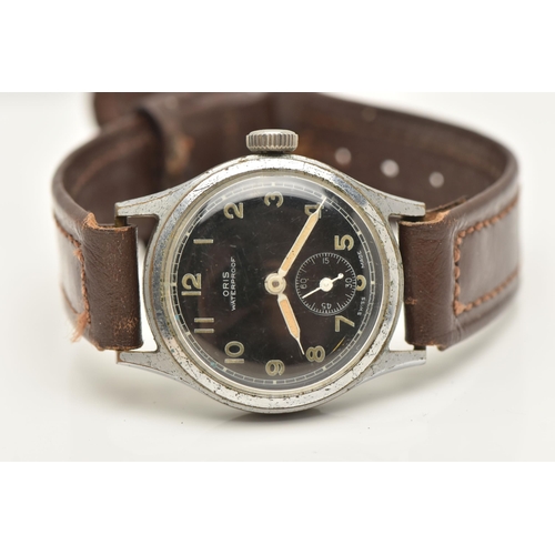 490 - A GENTS 'ORIS' WRISTWATCH, manual wind, round black dial signed 'Oris Waterproof', luminescent Arabi... 