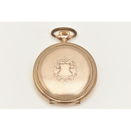 494 - A ROLLED GOLD FULL HUNTER POCKET WATCH, manual wind, white dial signed 'Hebomas Patent 8 Days Swiss ... 